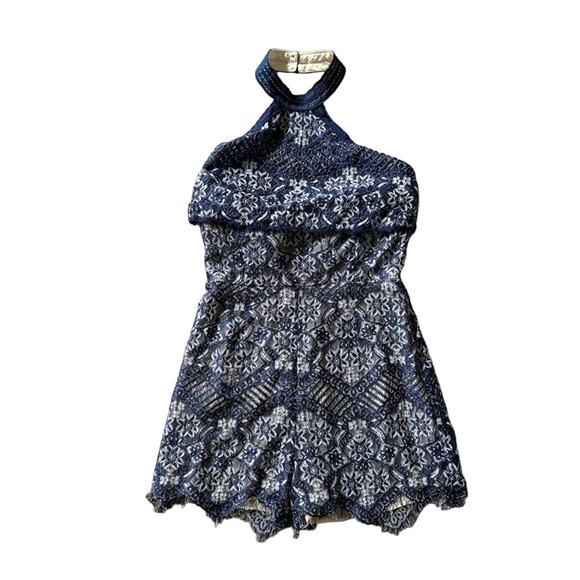 Anthropologie foxiedox daleyza blue lace halter romper sz small shower outfit - Picture 4 of 11